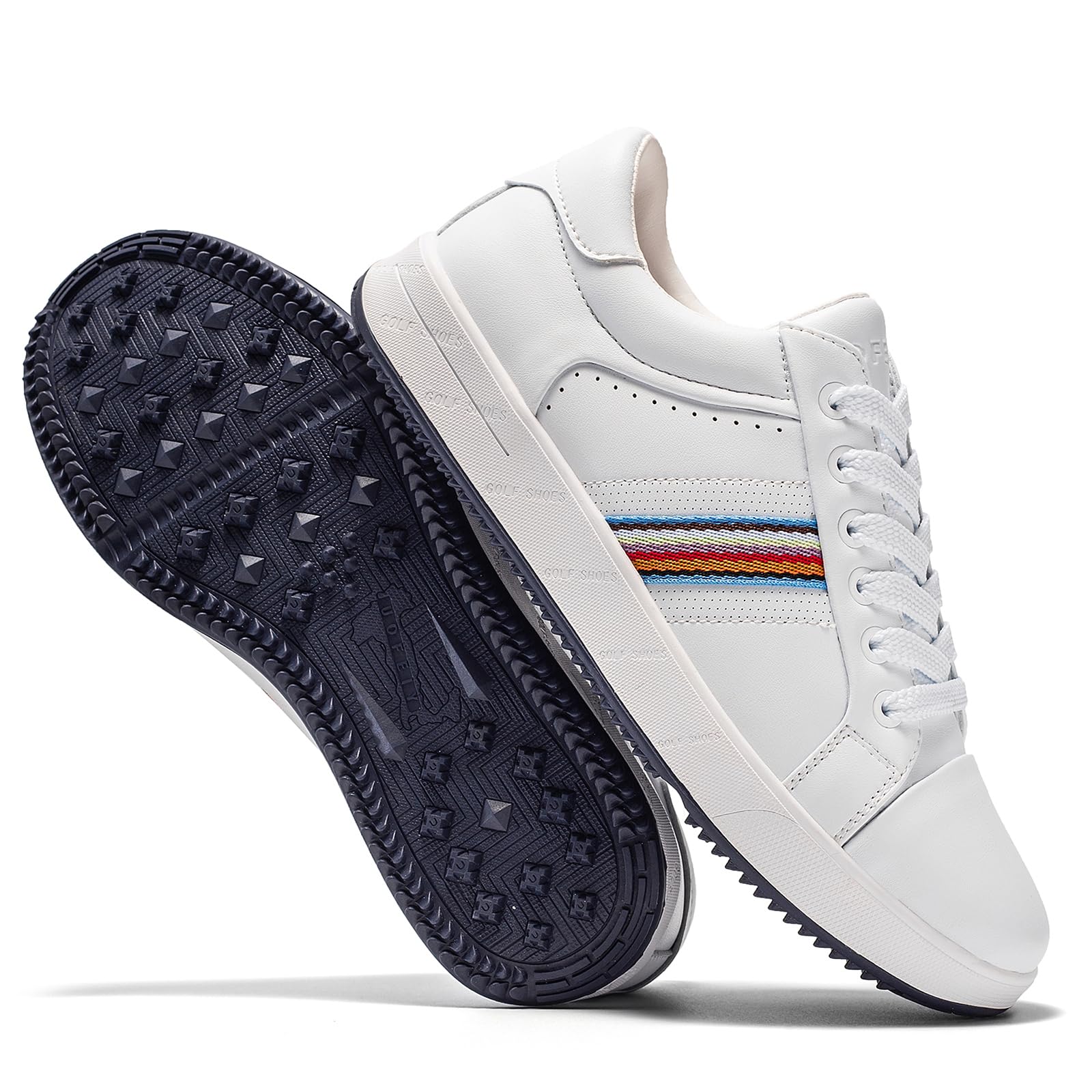 UOFEIY Men's Golf Shoes Professional Spikeless Leather Sneakers Non Slip Low Top Lightweight Breathable Waterproof Golf Club Training White 13