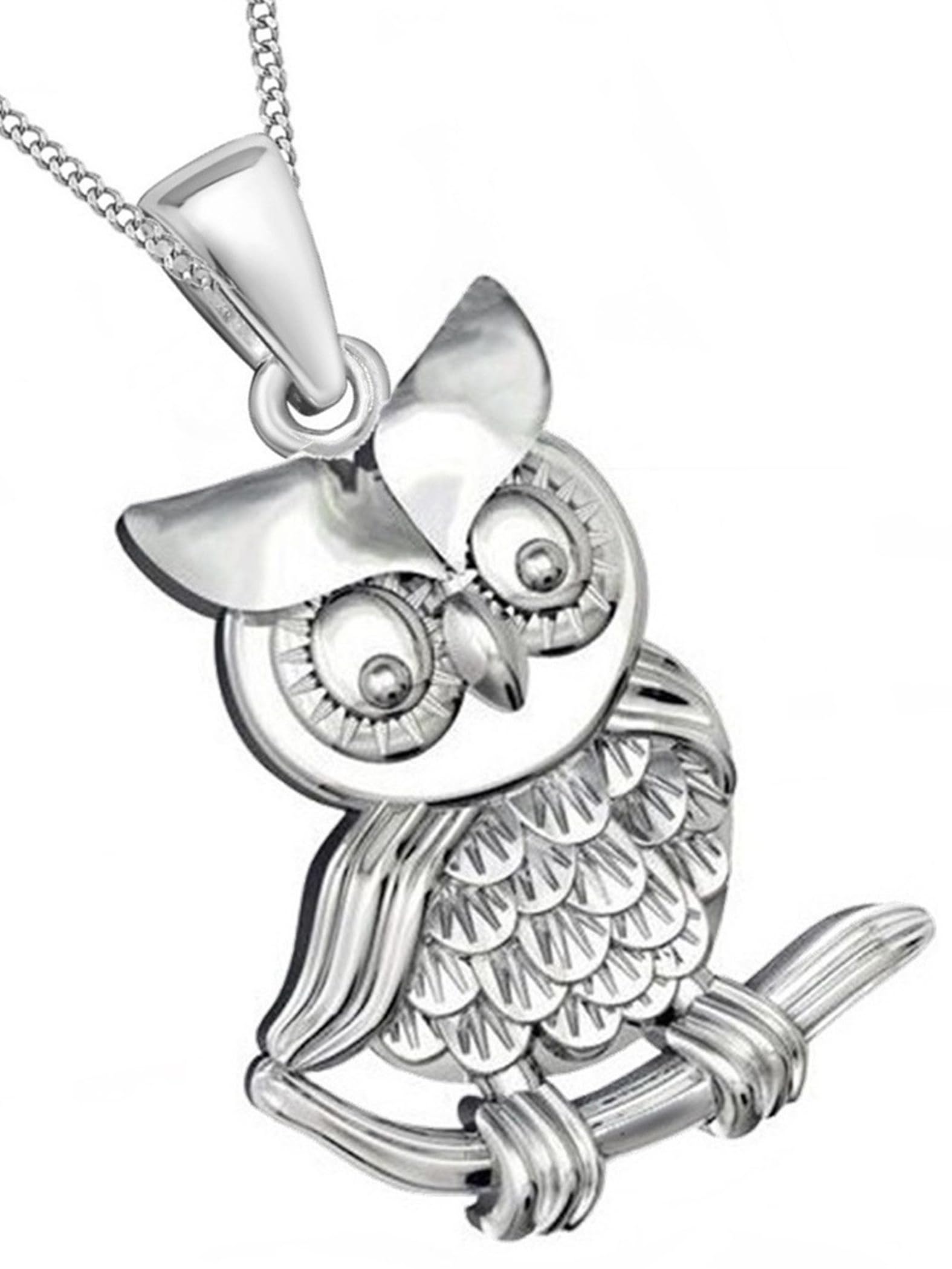Goldene Hufeisen Pendentif hibou sur branche avec chaîne en argent 925 véritable pour filles, femmes et enfants