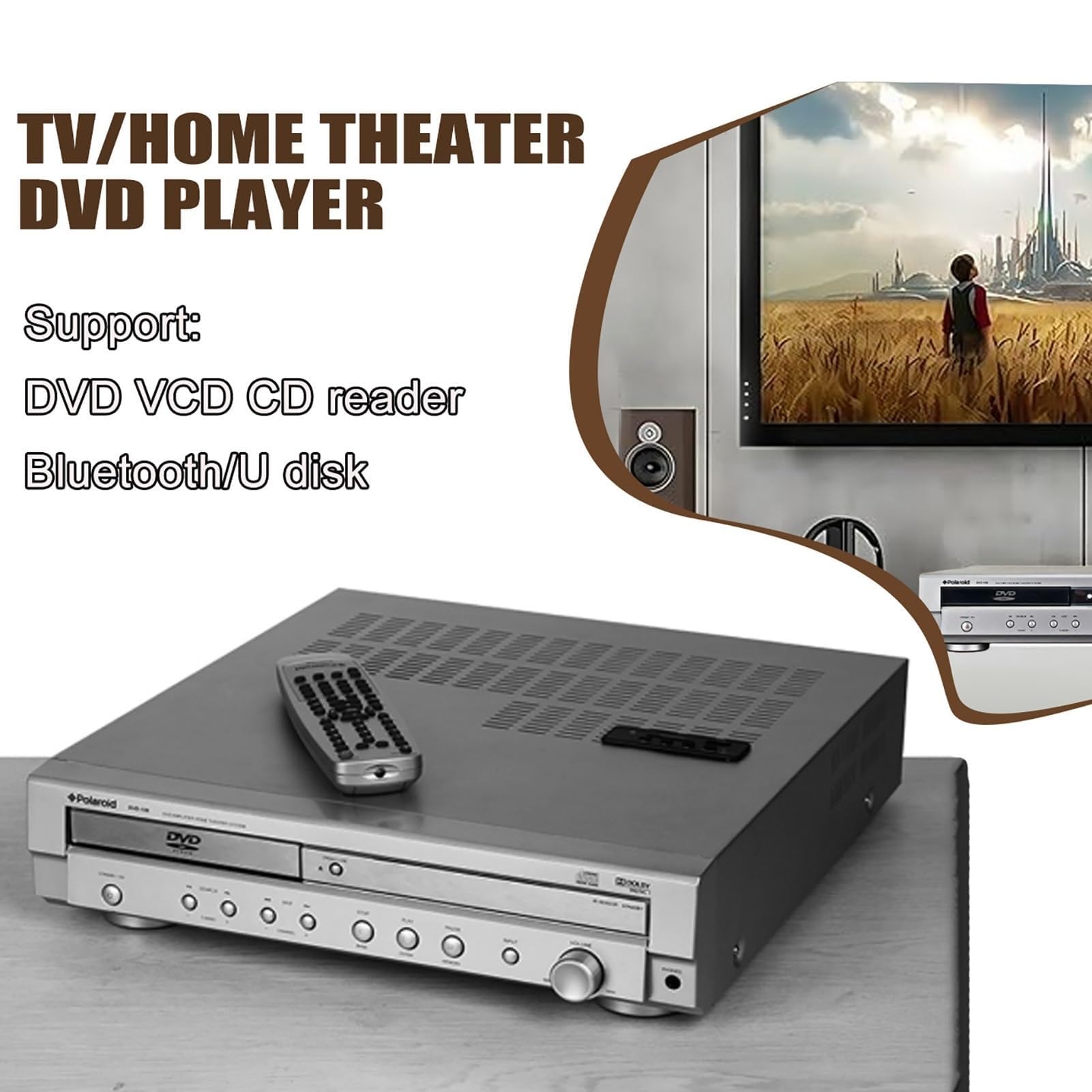 Sistema DVD Home Theater 5.1 Canali Surround con Supporto DVD/CD, Monitoraggio con Cuffie, Radio a Doppia Onda, Lettore DVD VCD CD, Uscita Ottica Fibra Coassiale