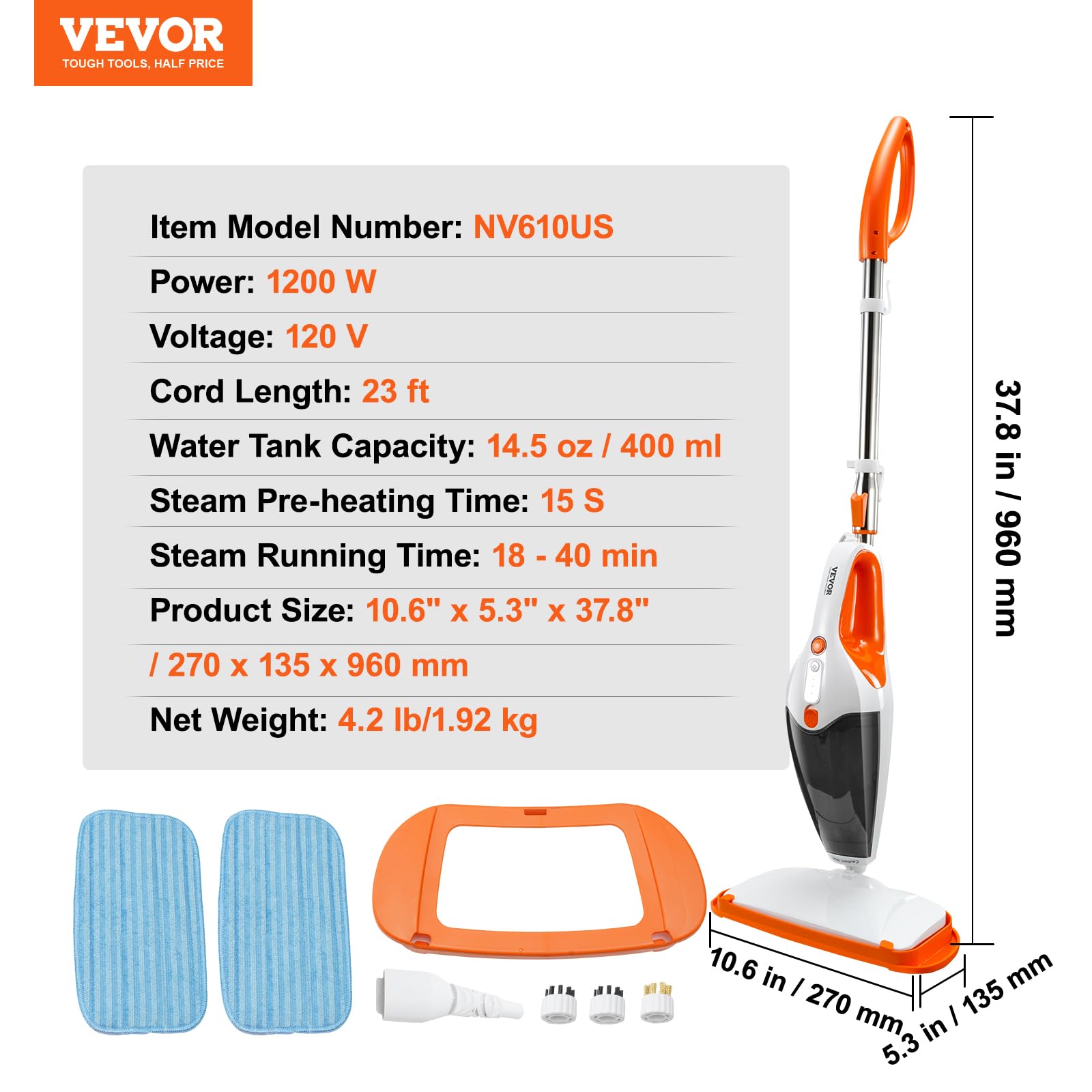 VEVOR Steam Mop, 5-in-1 Hard Wood Floor Cleaner with 4 Replaceable ...