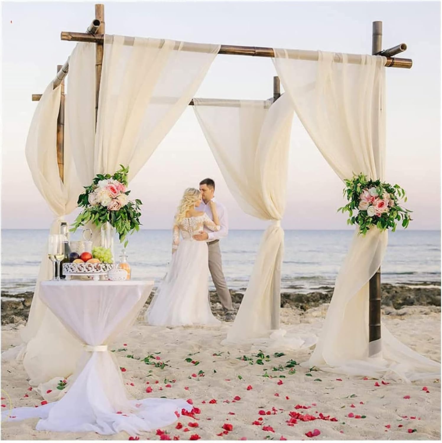 Ivory Chiffon Backdrop Curtains 2 Panels 5ft x 10ft Sheer Backdrop for Wedding Birthday Romantic Party Arch Background Decoration
