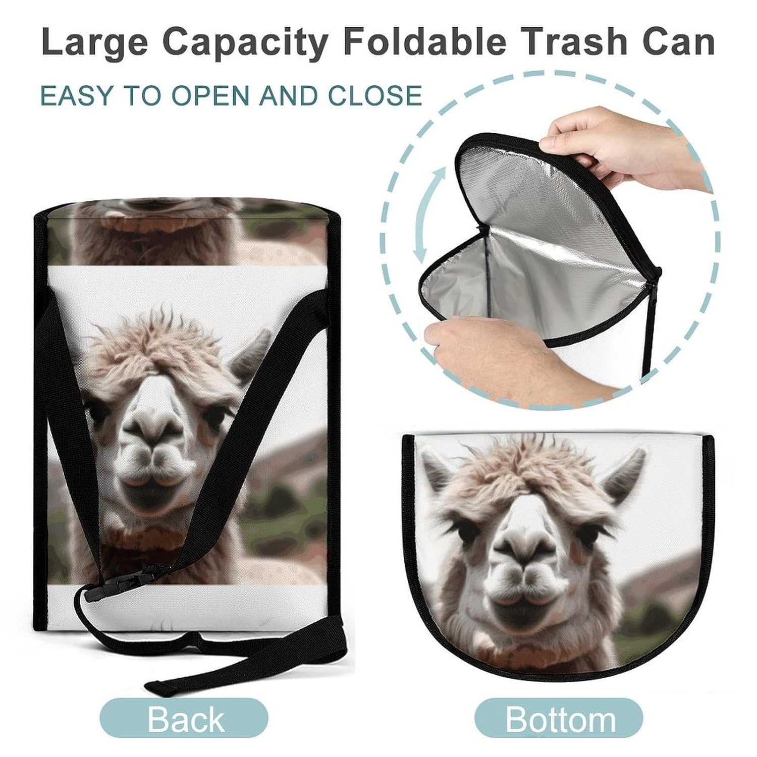 Funny Alpaca Llama Car Trash Can Bin Bag Waterproof Car Garbage Can Bag Trash Can for Car Car Trash Can for Women Men Garbage Can for Car Car Trash Can with Lid Trash for Car Trucks Rvs
