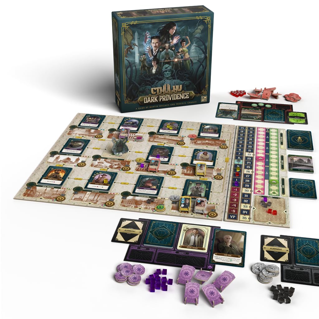 CMON Cthulhu: Dark Providence, Juego de Mesa de Estrategia, Roles Ocultos e Influencia en los Mitos de Cthulhu, A Partir de 13 Años, De 1 a 5 Jugadores, 90-120 Minutos, Español