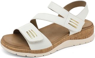 UBFEN Womens Flat Sandals - Comfortable Arch Support Low Wedge Walking Sandals for Summer, Beach, Vacation, Travel - Amazon product rated Grade A