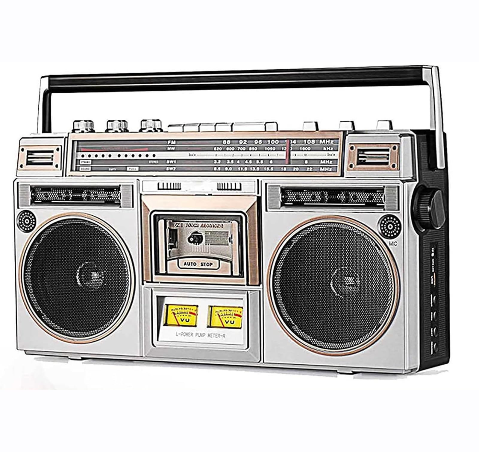 Boombox Bluetooth, radio AM/FM retrò anni '80 con altoparlanti stereo integrati, supporta ingresso SD/USB, ideale per famiglie, scuole e negozi