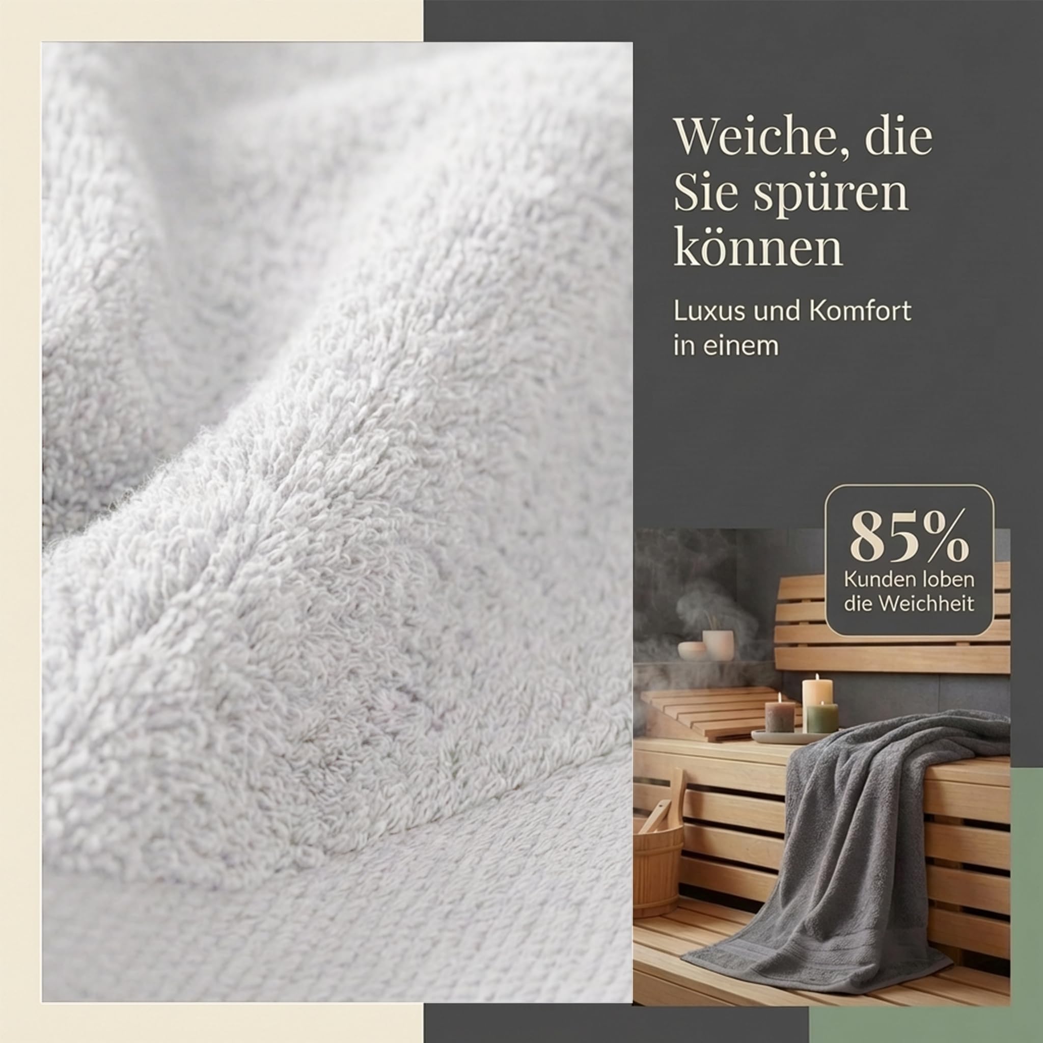 Komfortec Zestaw 8 ręczników ze 100% bawełny, 4 ręczniki kąpielowe 70 x 140 cm i 4 ręczniki do rąk 50 x 100 cm, frotte, miękkie, duże, antracytowo-białe