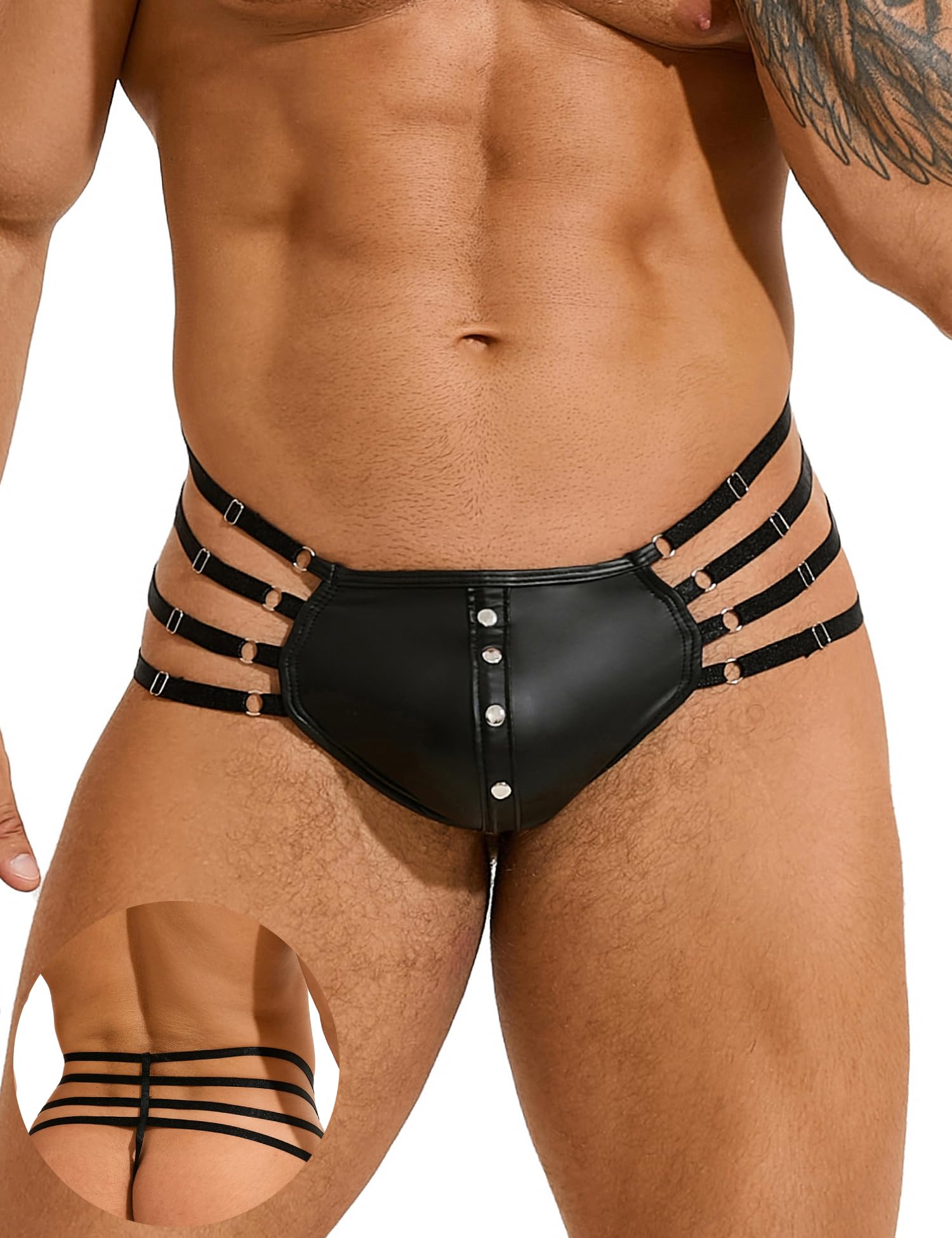 Jock Straps for Men Sexy Thong Punk Rivets Bulge Pouch Jockstrap Underwear Stretchy G String Pants T-Back Male Lingerie Outfits, Size S-XXL