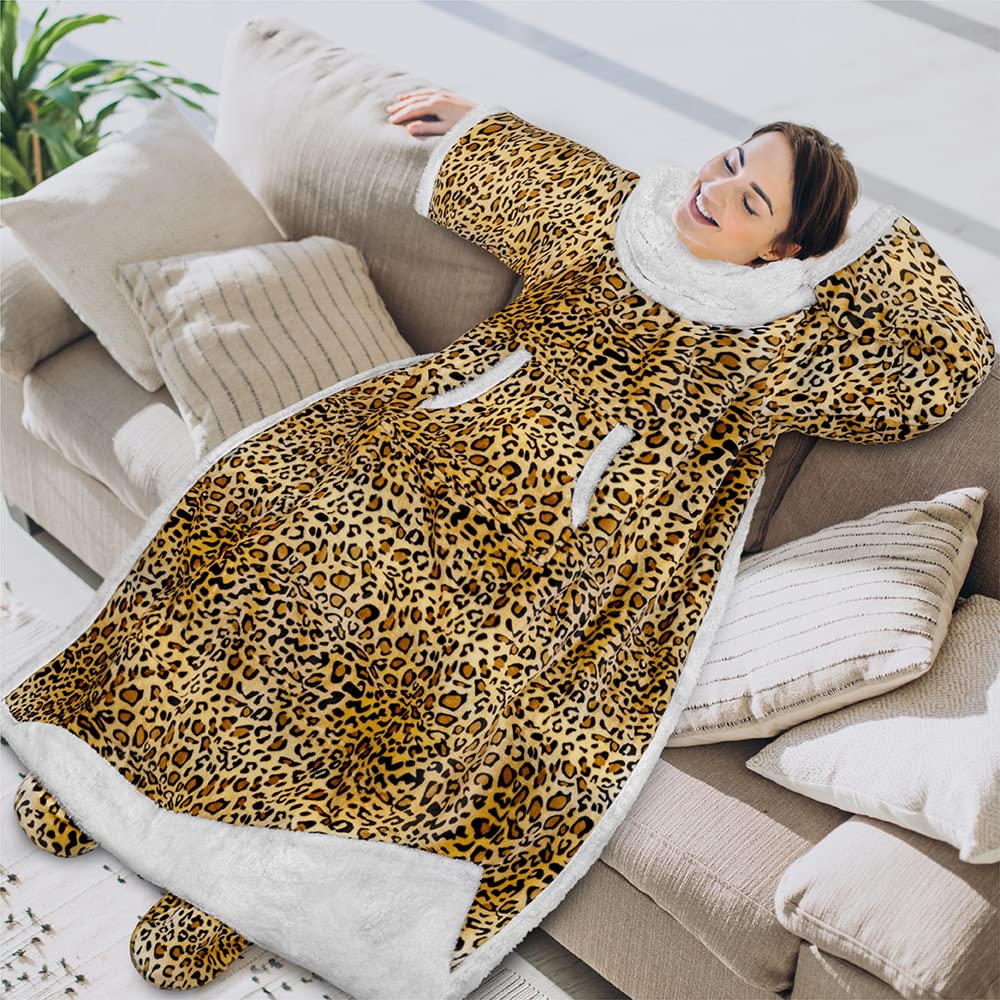 Robe De Chambre Femme PAVILIA Fleece Blanket With Sleeves, Foot