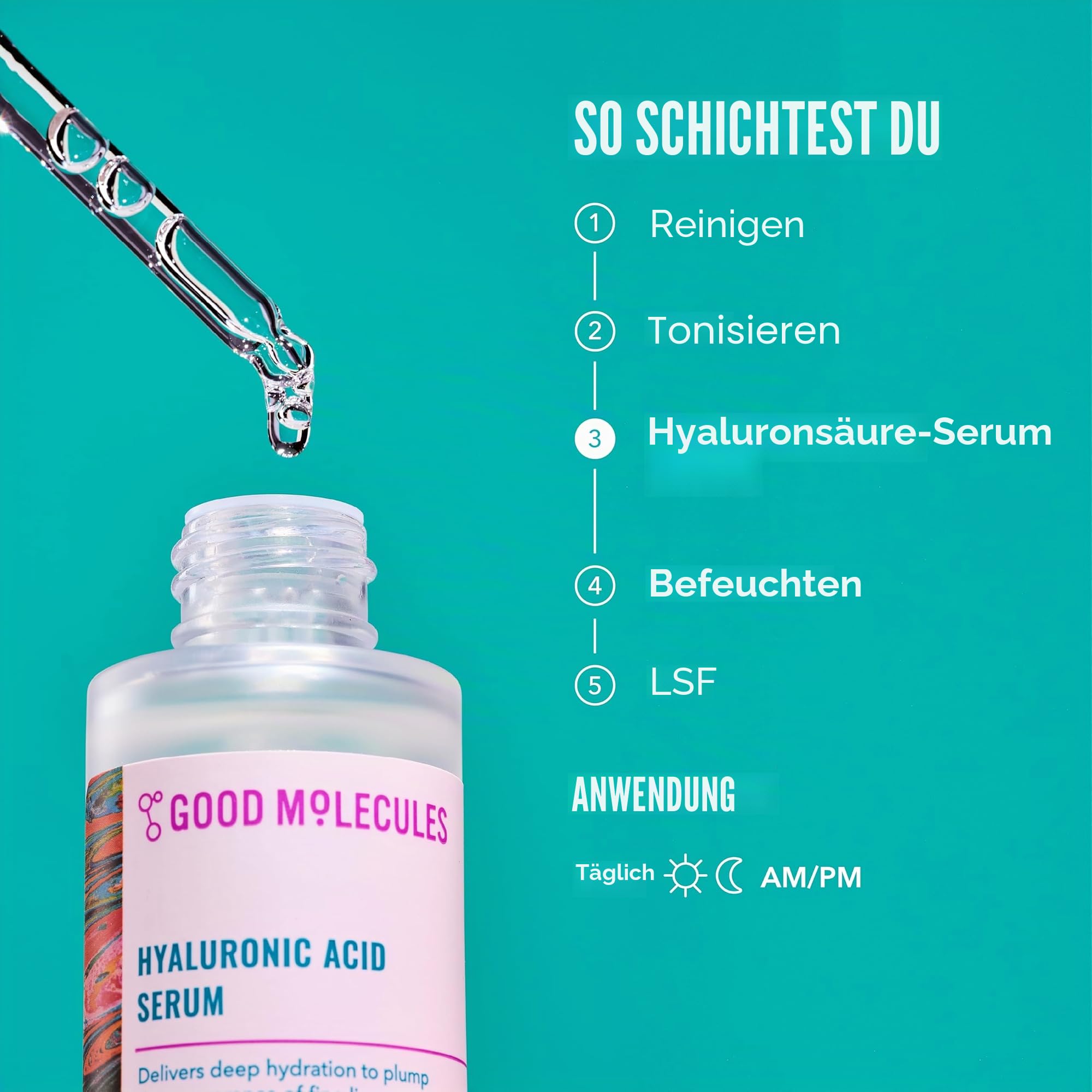 Good Molecules Hyaluronic Acid Serum 75 ml – Deep Hydration für trockene Haut, fettfreie Formel für Moisturize, Plump, Festigkeit und Smooth für junge Haut, 10 % HA, wasserbasiert, duftfrei,