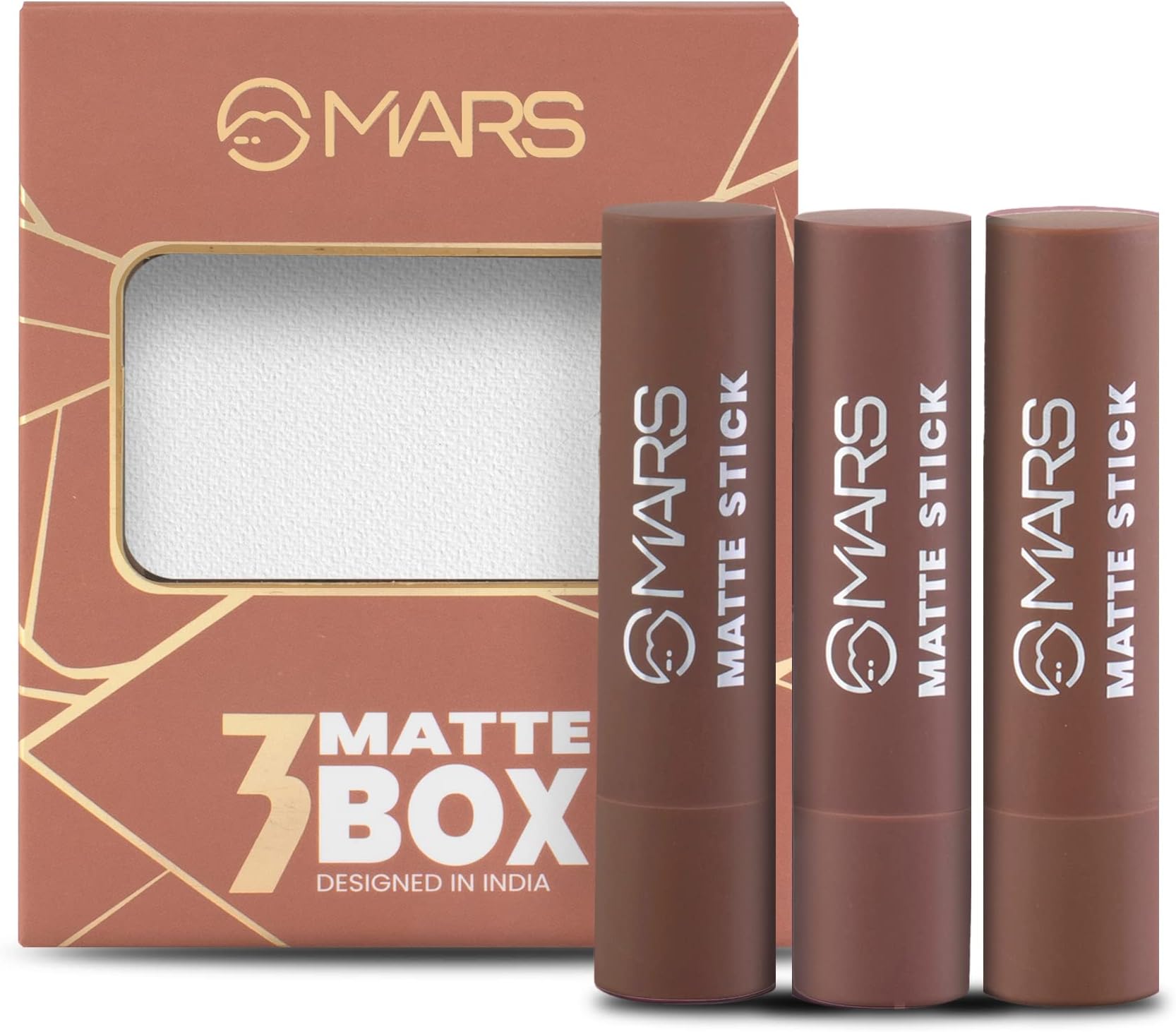 MARS Matte Box Set of 3 Lipsticks for Women | Long-Lasting | Smooth Finish | Moisturising | One Swipe Pigmentation (3x3.2 gm) (04-Brown)