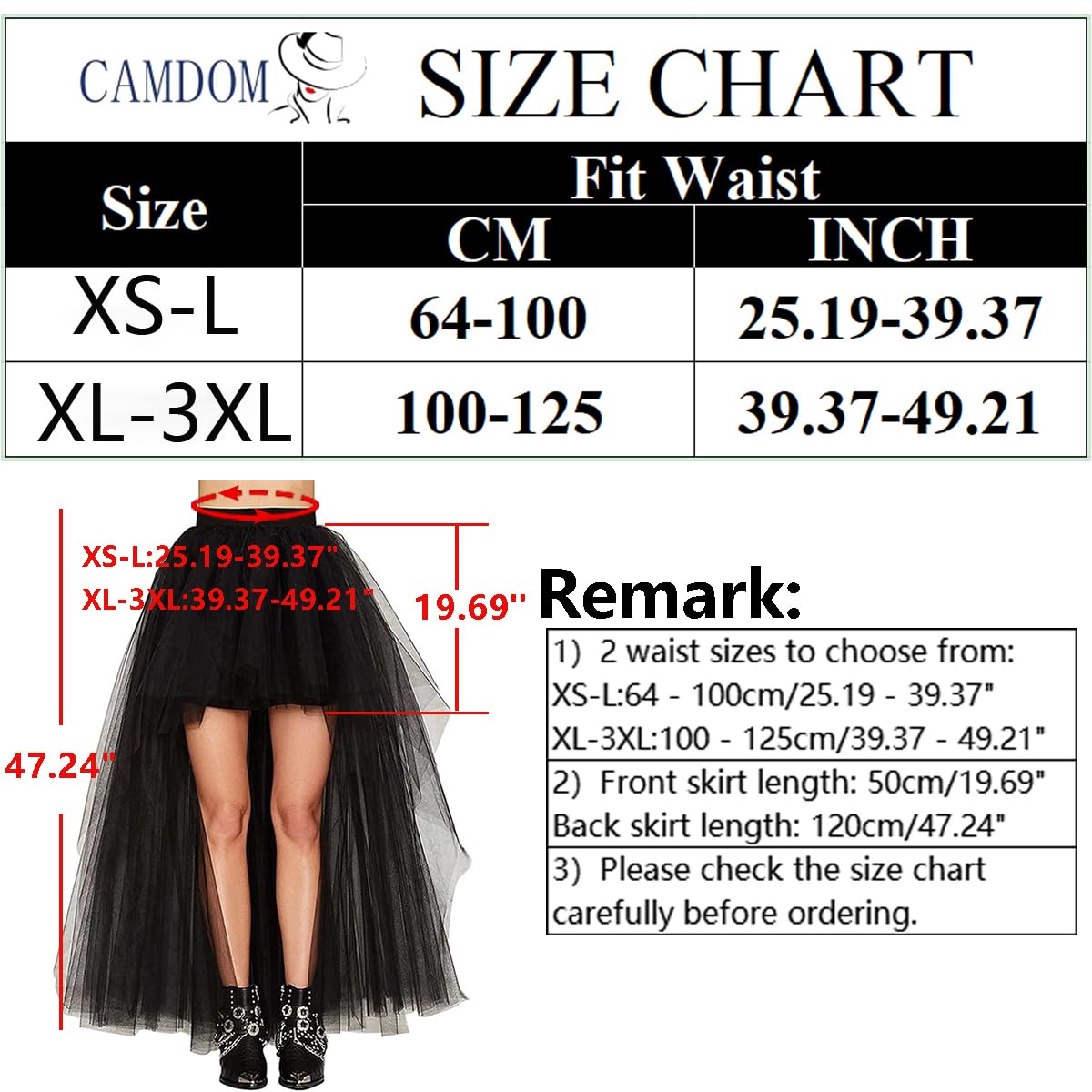 CAMDOM Abito Steampunk in Tulle con Coda di Rondine,Vestito Asimmetrico Alta Vita a Strati, tutù Irregolare Costume Elegante da Donna per Matrimonio, Halloween, Feste e Serate