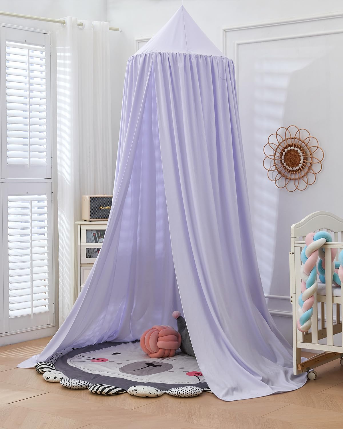Surwin Ciel de Lit pour Bébé Enfants, Moustiquaire Ronde Rideau Baldaquin Dôme Princesse Tente de Lit, Dressing Maison de Lecture Maison de Jeux Décoration Chambre d'enfant Filles - Violet