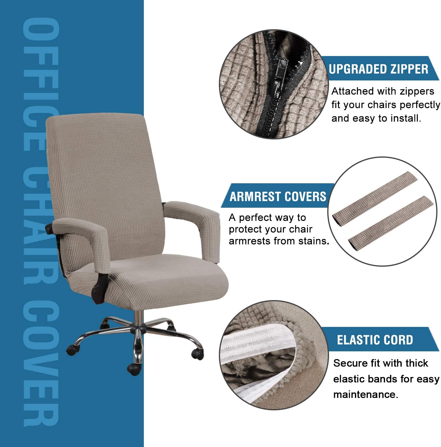 H.VERSAILTEX Stretch Computer Office Chair Cover, Desk Chair Covers High Back Universal Executive Boss Gaming Chairs Slipcovers Washable Anti-dust Seat Protector for Dogs Cats Pets,Taupe
