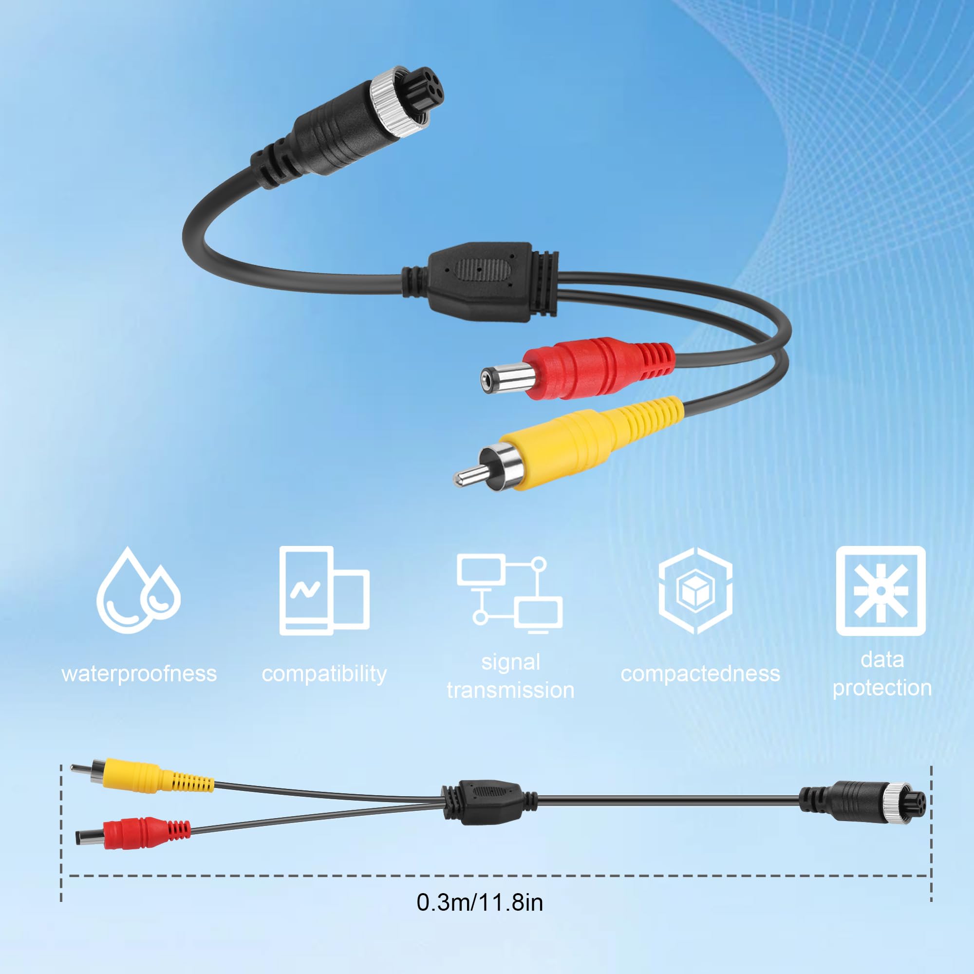 4-pinowy adapter AV DC M12 do RCA, adapter do monitora/kamery (złącze męskie + 4-pinowe złącze lotniskowca, RCA+DC)