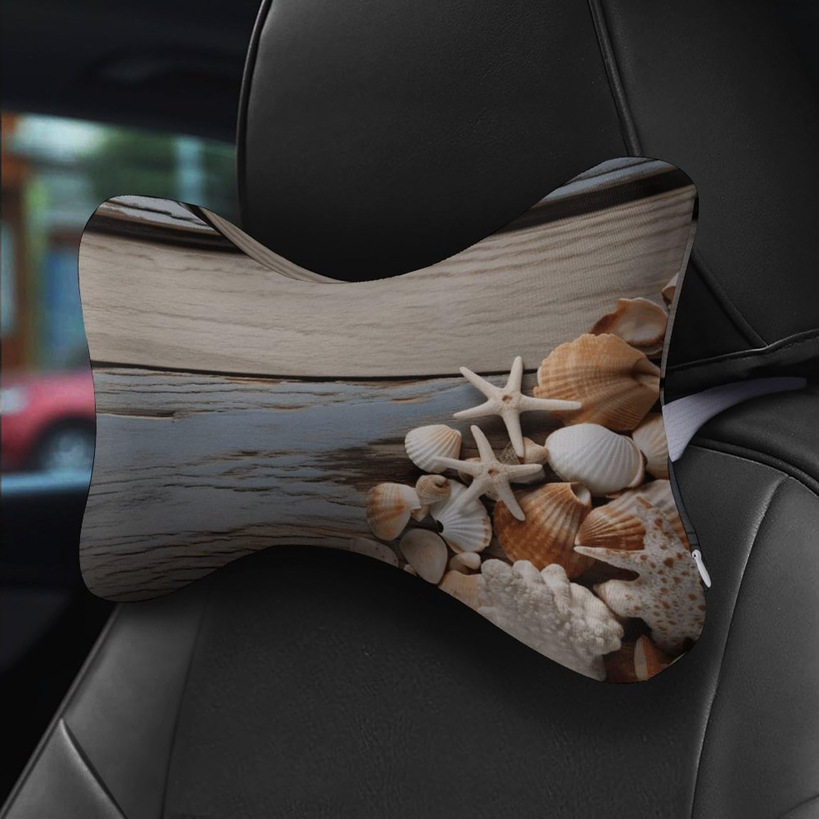 Conchas marinas sobre almohada de madera, núcleo de almohada de espuma viscoelástica, cojín, proporciona apoyo para el cuello, almohadas de coche para asientos de coche de viaje y oficinas en