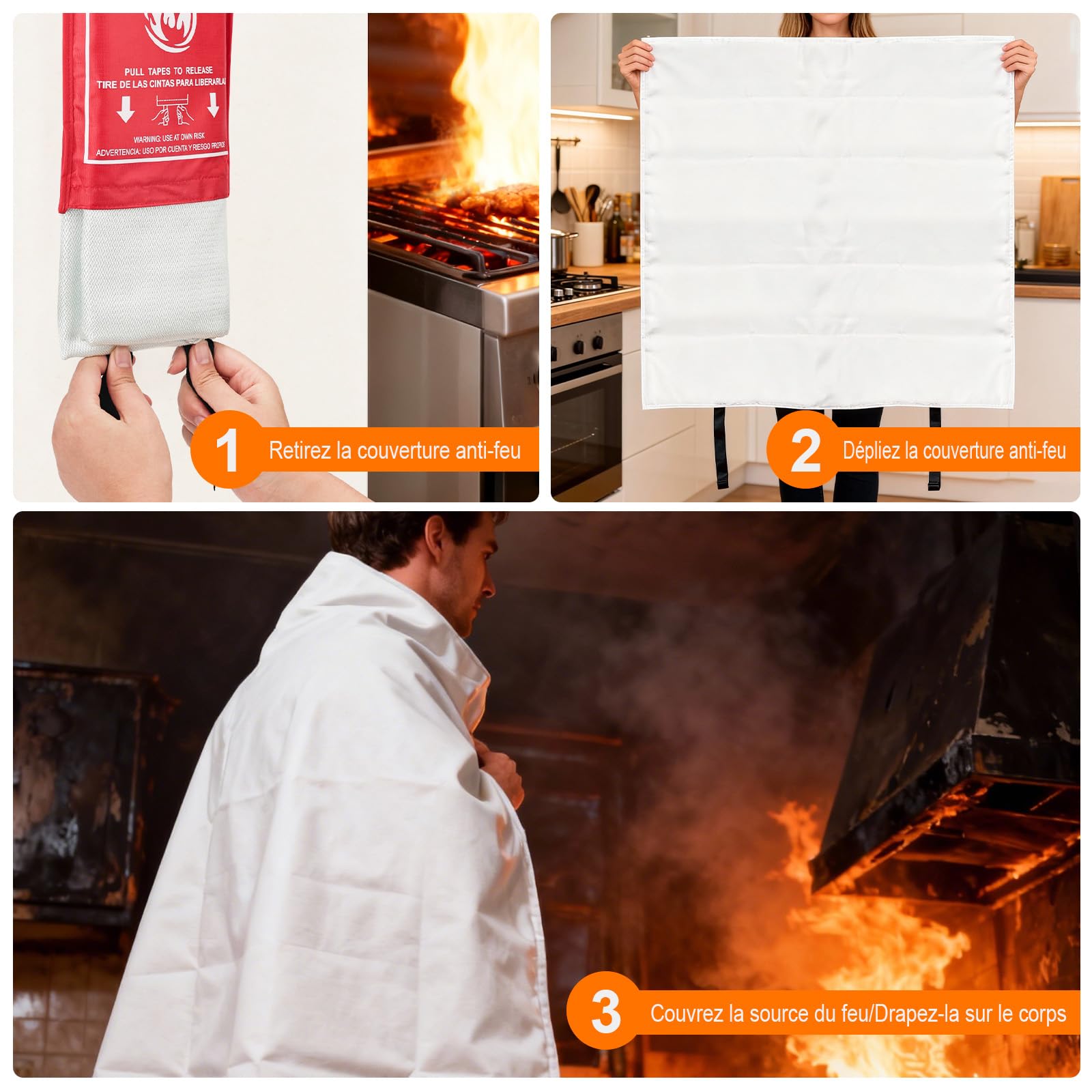 GRIFEMA GA3001 Couverture Anti-feu pour Cuisines 100x100cm en 1869:2019 Fire Blanket Convient pour Les Maisons, Les véhicules, Les Bureaux, Les barbecues extérieurs, Les cheminées et Les entrepôts