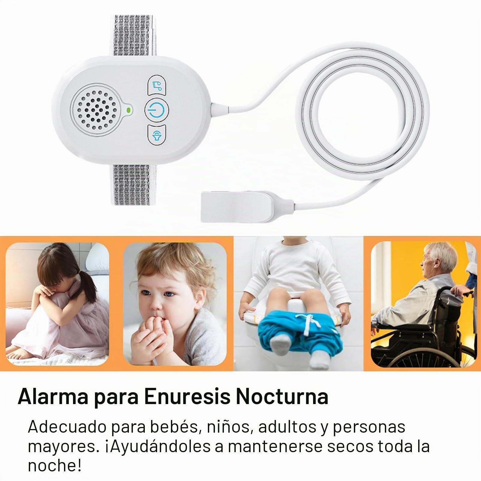 Sensor de enuresis de cama, solución de entrenamiento para ir al baño, alarma de sonido fuerte, alerta de vibración fuerte, monitor de enuresis nocturna, dispositivo de entrenamiento eficaz, sensor