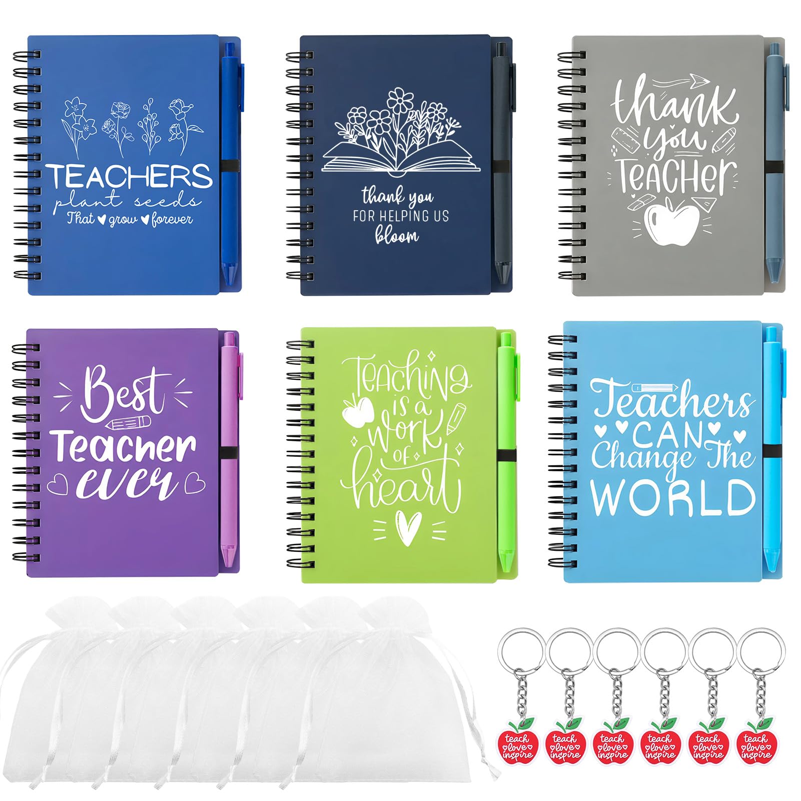 Joyesplay 6 Sets Thank You Gift,Thank You Teacher Motivational Notebook with Sticky Notes Set,Employee Appreciation Gifts for Colleagues Women Men (Multicolor-1)