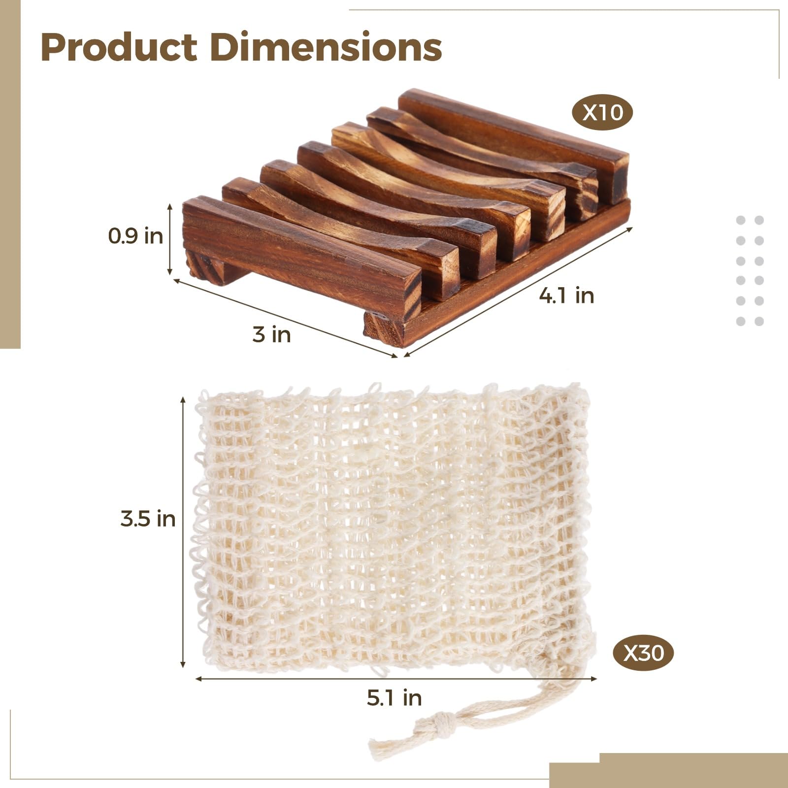 40-teiliges Seifenhalter-Set, 10 Holz-Seifenschalen mit transparenter feuchtigkeitsabweisender Beschichtung und 30 Baumwoll-Leinen-Seifenbeutel mit Kordelzug, für Bad, Dusche, Küche und Reise