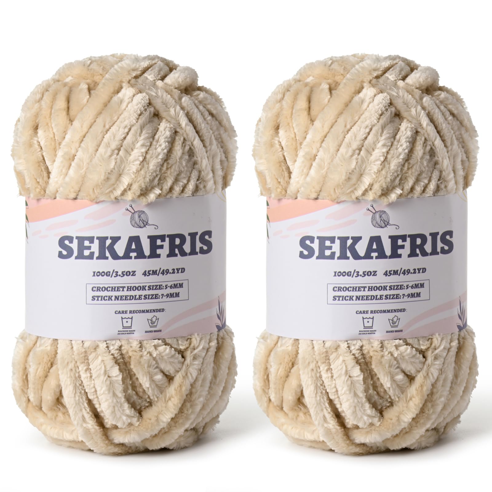 Chenille Velvet Soft Yarn Beige 2 Pack