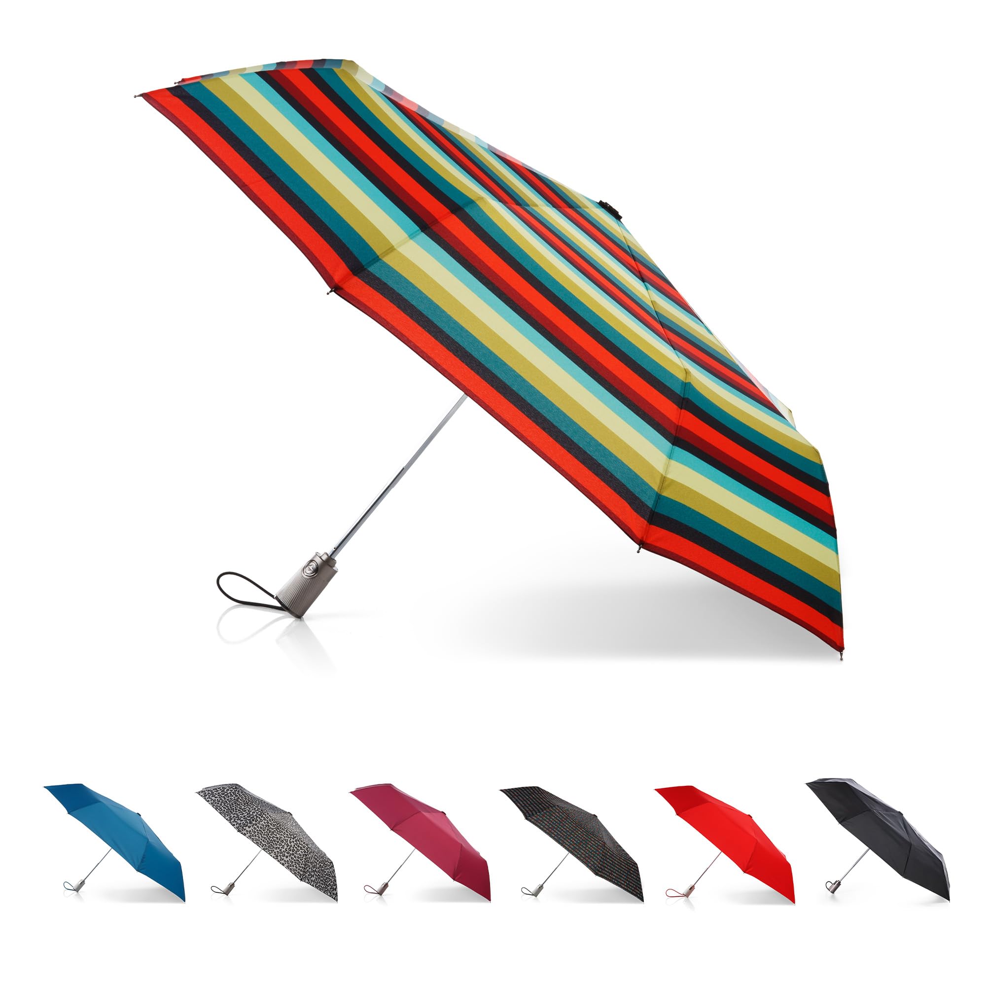 Totes Titan Large Auto Open Close Windproof & Water-Resistant Eco Umbrella, Enchanted Stripe, Enchanted Stripe, One Size