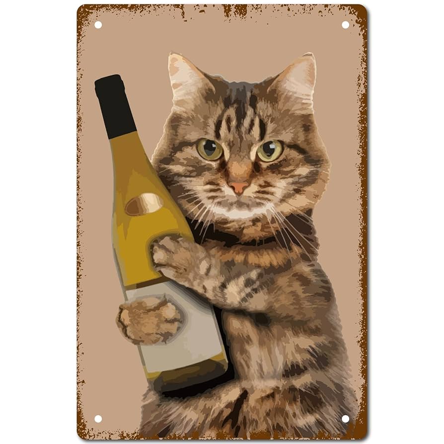 Amazon.co.jp: CREATCABIN 猫 ブリキ看板 ワイン メタル