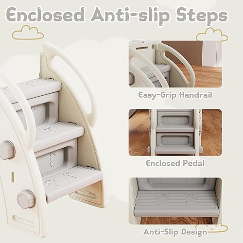 Miniatura 4 de Juego de tobogán y columpio 9 en 1 para niños pequeños de 1 a 3 años, para interiores y exteriores, con aro de baloncesto, telescopio