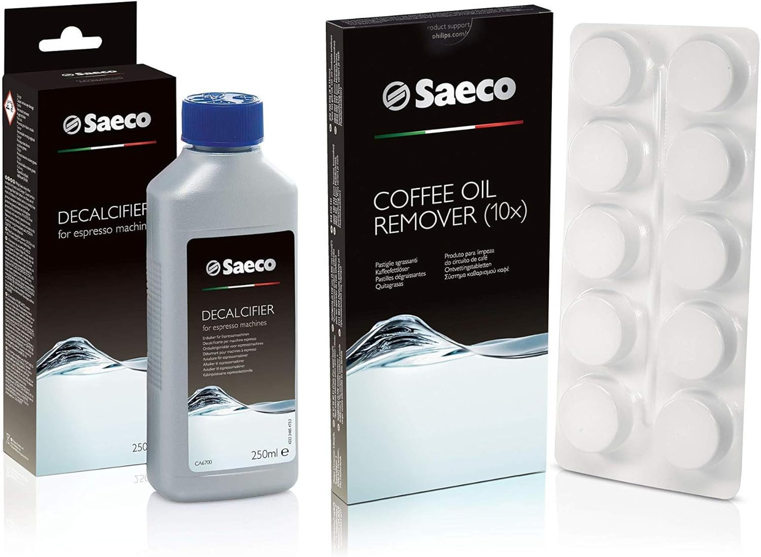 Saeco Espresso Machine Liquid Descaler with Saeco Coffee Oil Remover