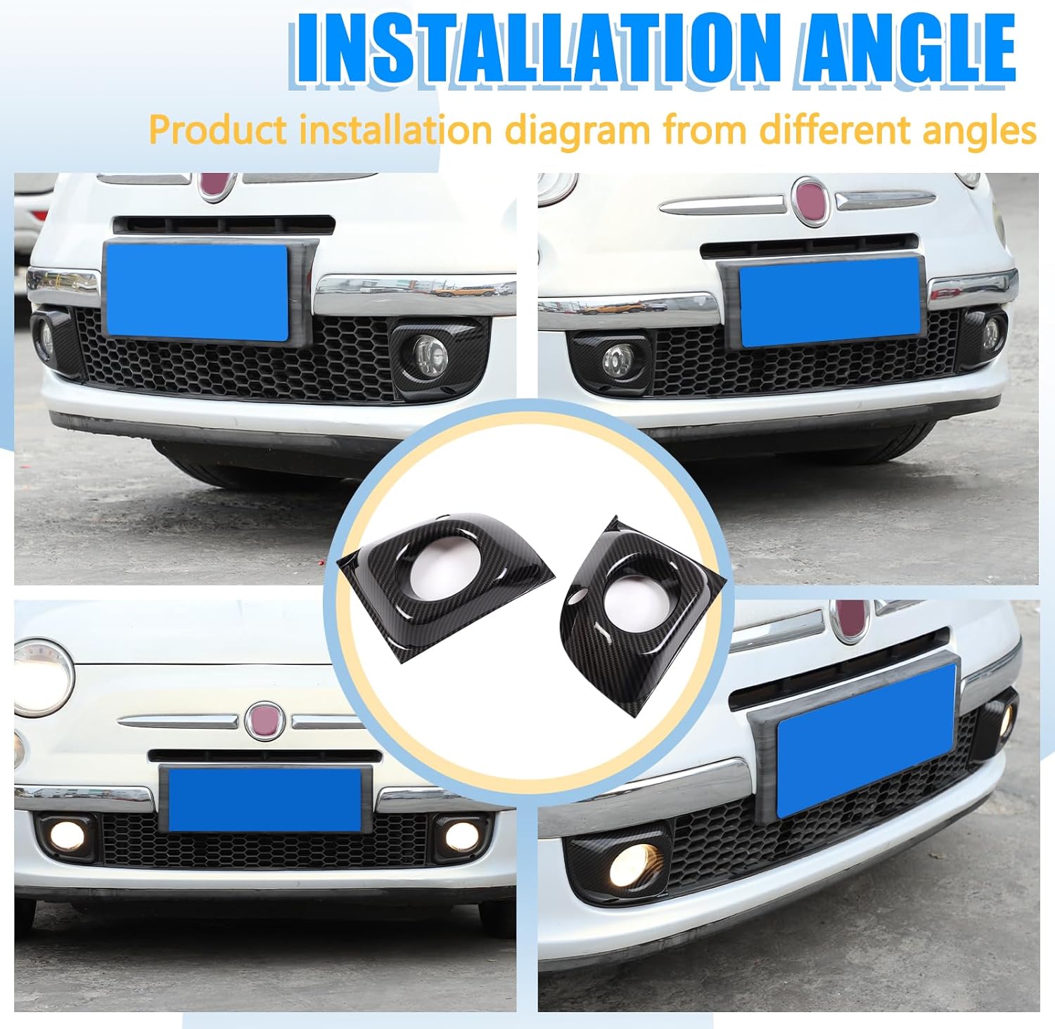 LLKUANG Front Bumper Driving Fog Light Lamp Ring Bezels Covers Fit for Fiat 500 2011-2015,Front Fog Lamp Light Cover Trim Frame Car Accessories