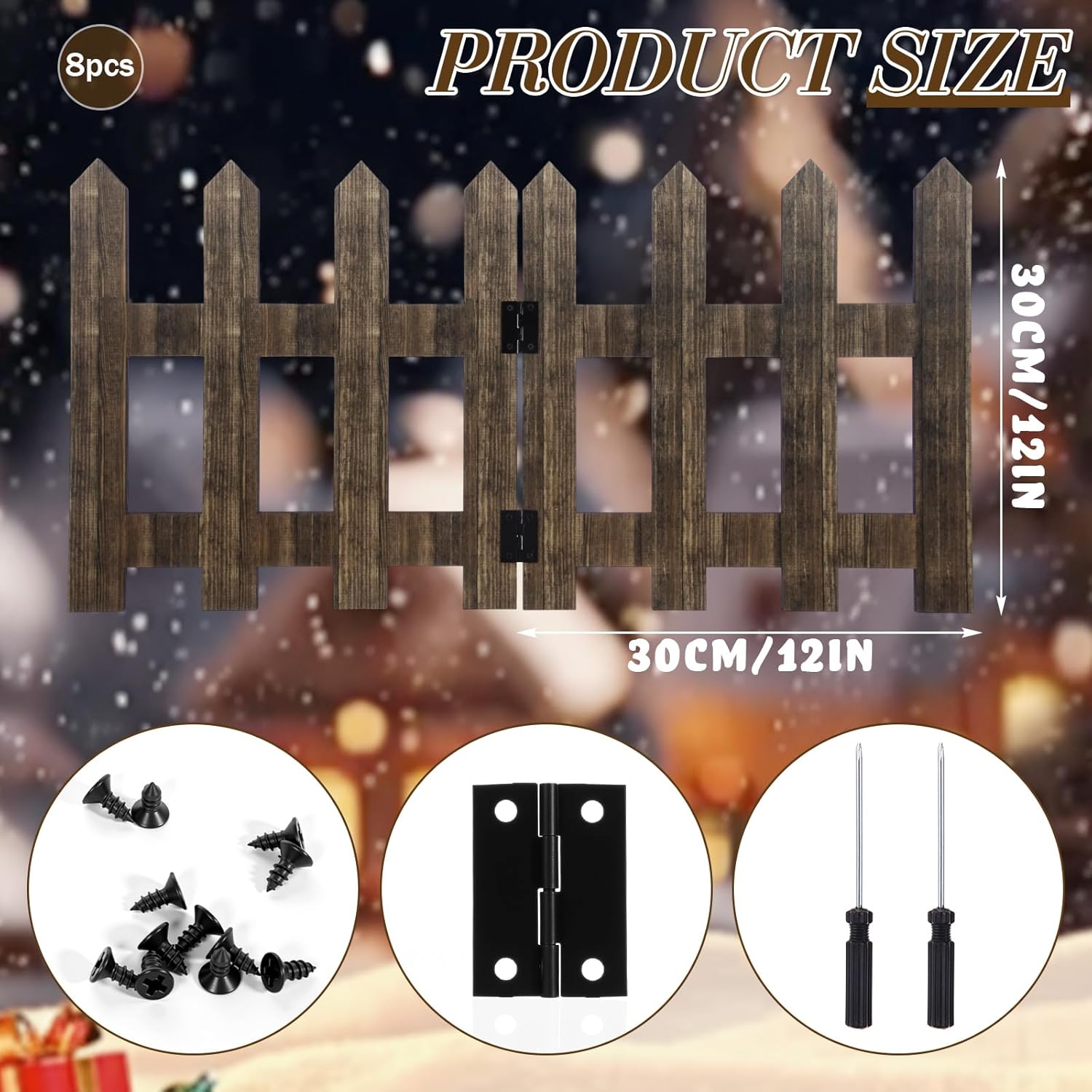 Thyle 8 Pcs Christmas Tree Fence Wooden Picket Fence Xmas Tree Barrier for Dogs Pets Garden Christmas Home Lawn Holiday Decoration (Brown)