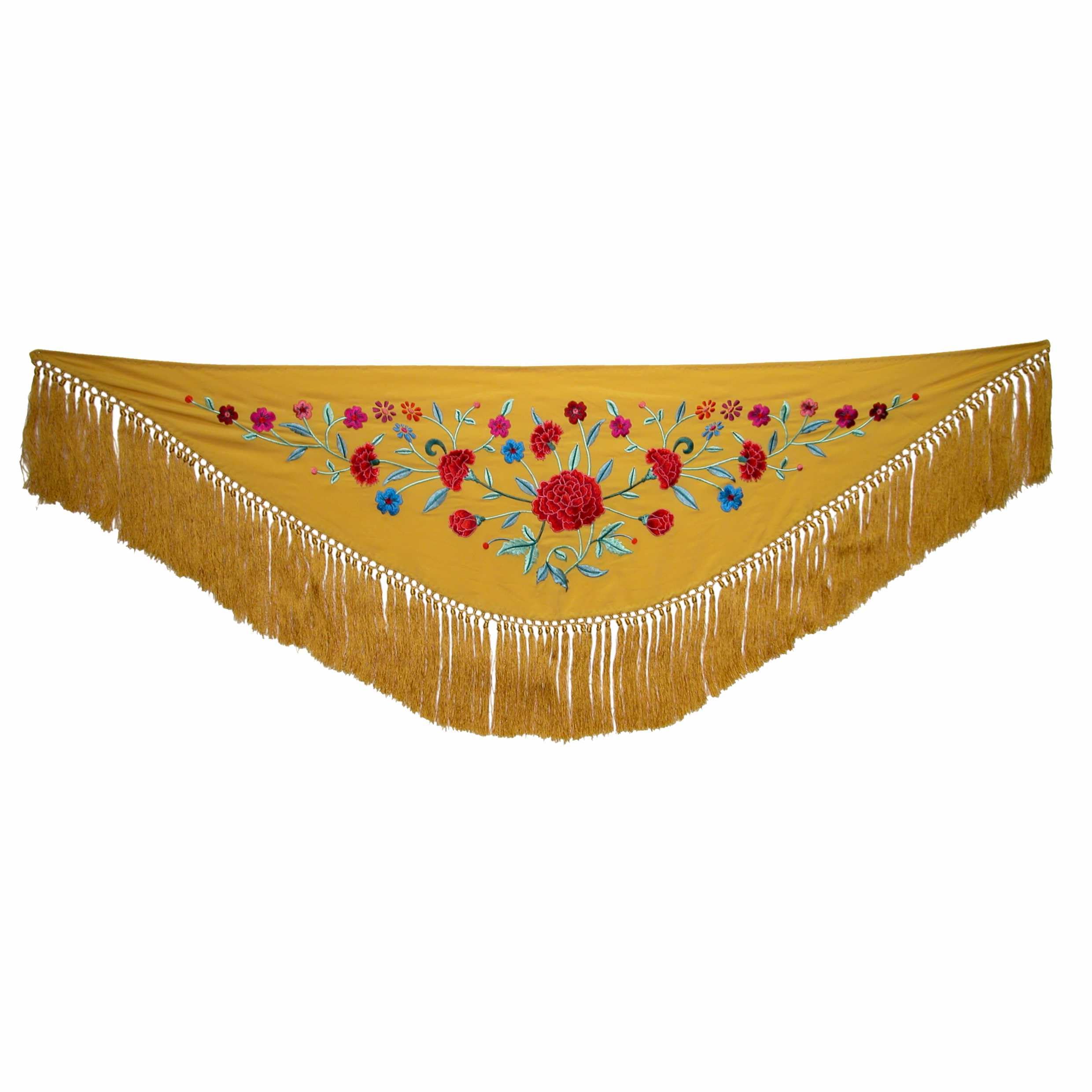 Mantoncillo corto bordado con claveles color mostaza para combinar con traje de gitana 3