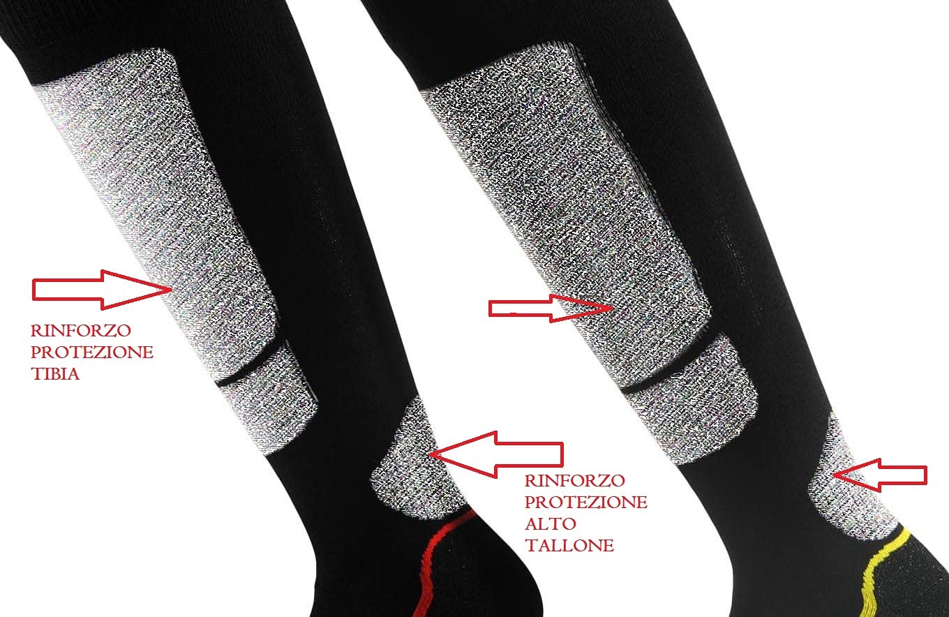 (2 PAIA) Calze lunghe termoregolanti in fibra d’argento X-SILVER, per motociclismo, sci, snowboard e outdoor – 100% Made in (Brescia) Italy