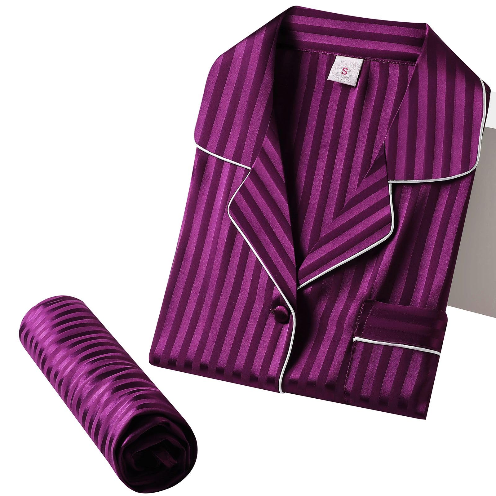 SIHASatin Silk Pajamas for Women Pajama Set With Long Sleeve Button-Down Satin Pajamas Sleepwear XS-3XL SIHA