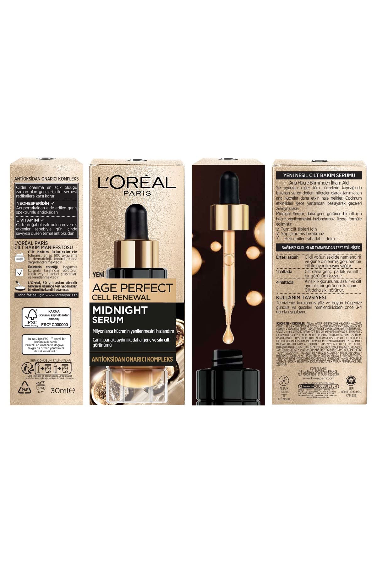 L'Oreal Paris Midnight Serum Cilt Yenileme & Cilt Görünümü Canlandırma Etkili 30 ml