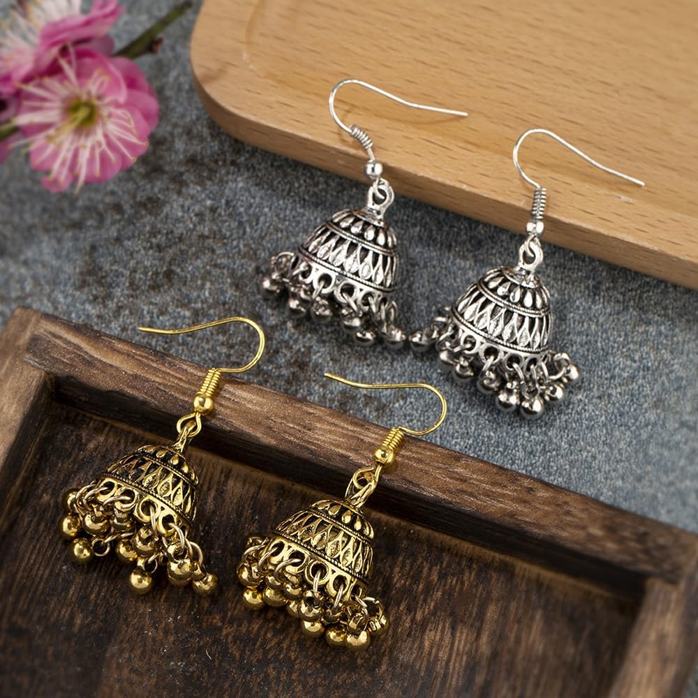 Bollywood Jhumka Jhumki Dangle Earrings for Women Traditional Gypsy Boho Beaded Tassel Oxidized Antique Indian Bell Earring Drop Bohemian Ethnic Festive Party Wear Jewelry Gift Xmas - Image 5
