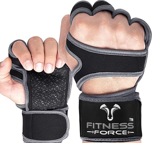 Miniatura 7 de FITNESS FORCE Guantes de levantamiento de pesas ventilados para entrenamiento para hombres y mujeres con muñequeras incorporadas, guantes
