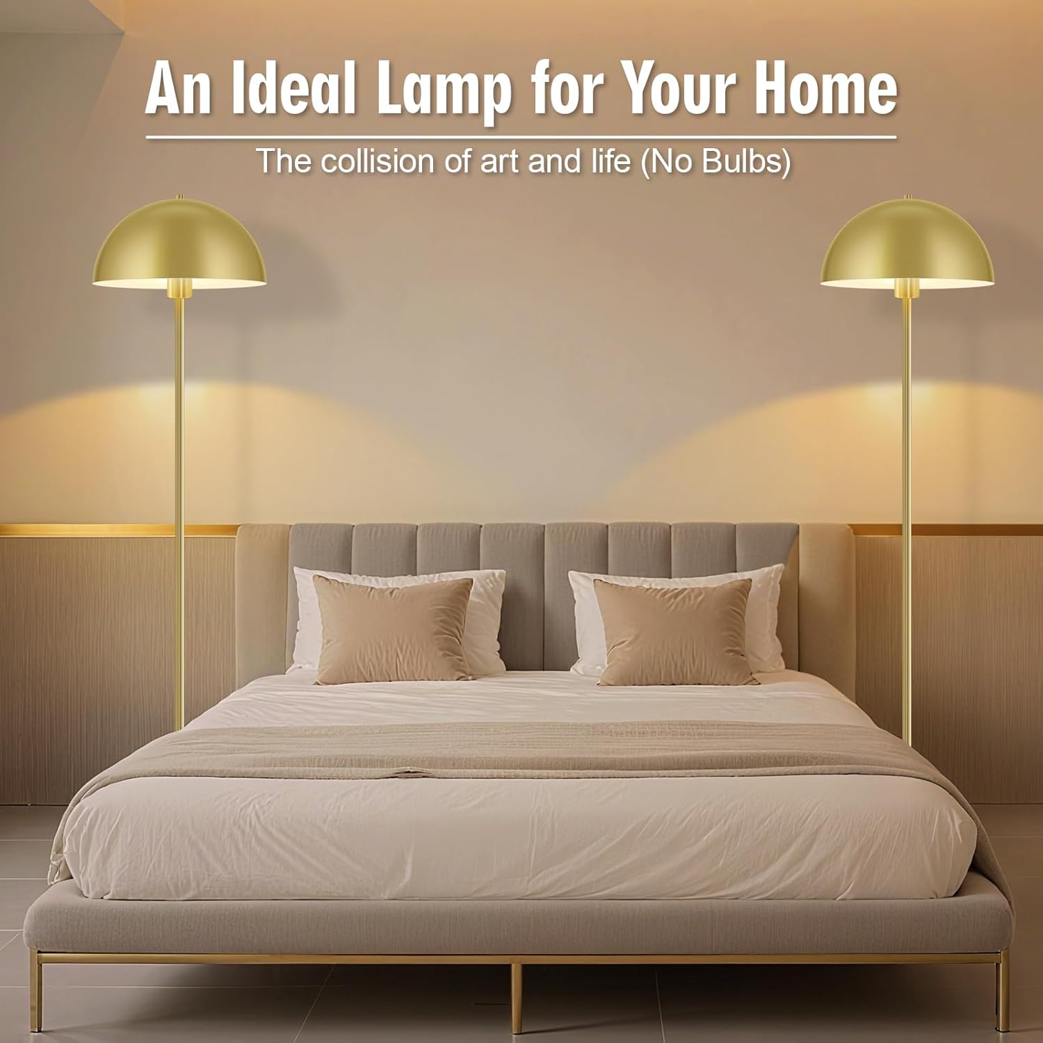 Industrial Floor Lamp, Brass Gold Floor Lamp for Living Room, 66Inch Tall Modern Standing Lamp, Stand Up Lamp with Metal Dome Shade, Mid Century Corner Reading Lamp for Bedroom Office Nursery, NO BULB