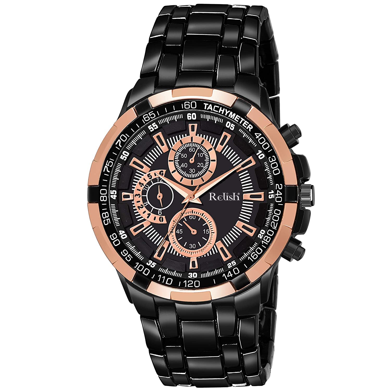 Relish Mens Black Stainless Steel Case Chain Analog Display Quartz Watch | RE-BB8201 (Valentines Gift for Mens Boys) (B09R4MB5K9) Amazon Price History, Amazon Price Tracker