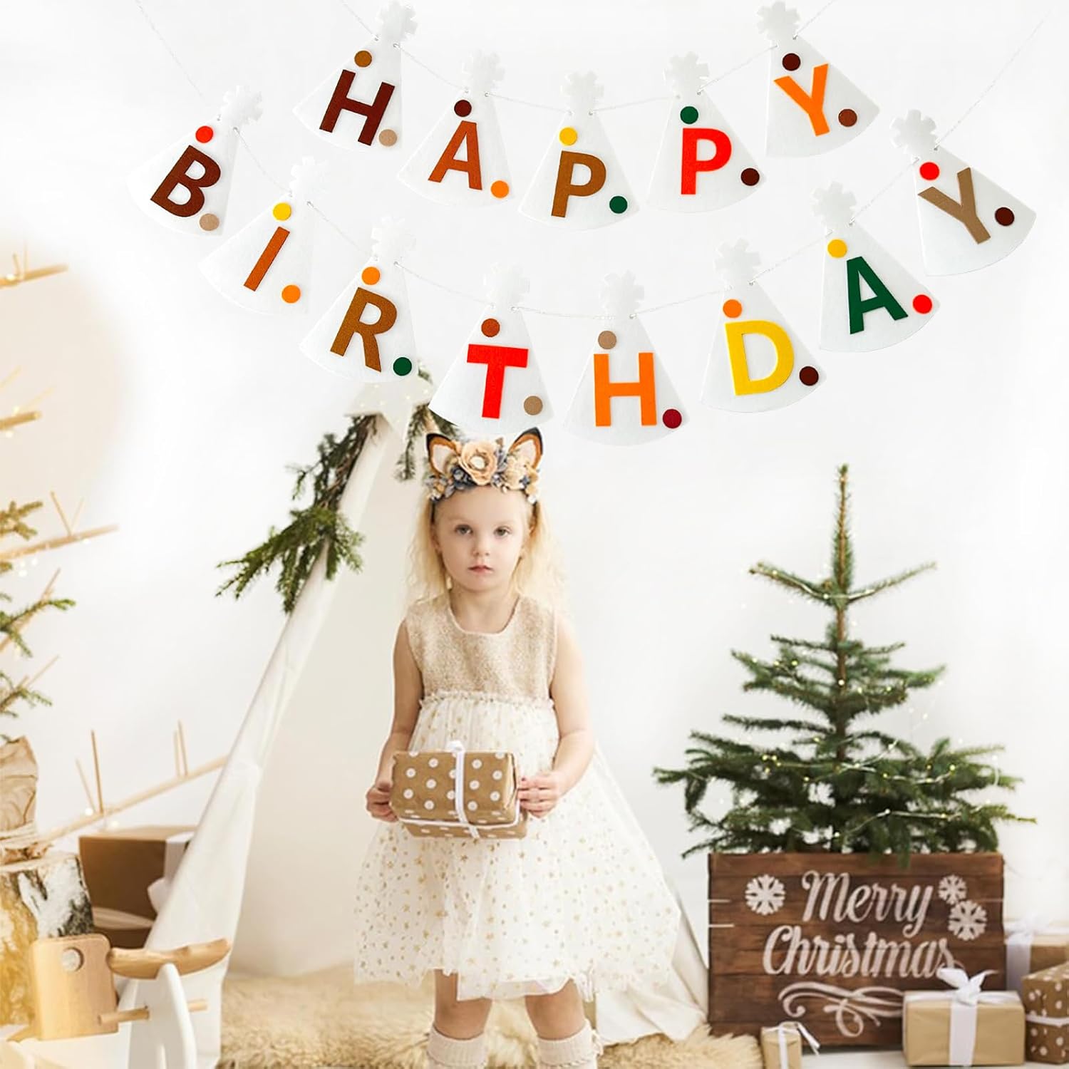 Happy Birthday Felt Party Hats, Felt Banner, Kid Decoration, High Chair Banner