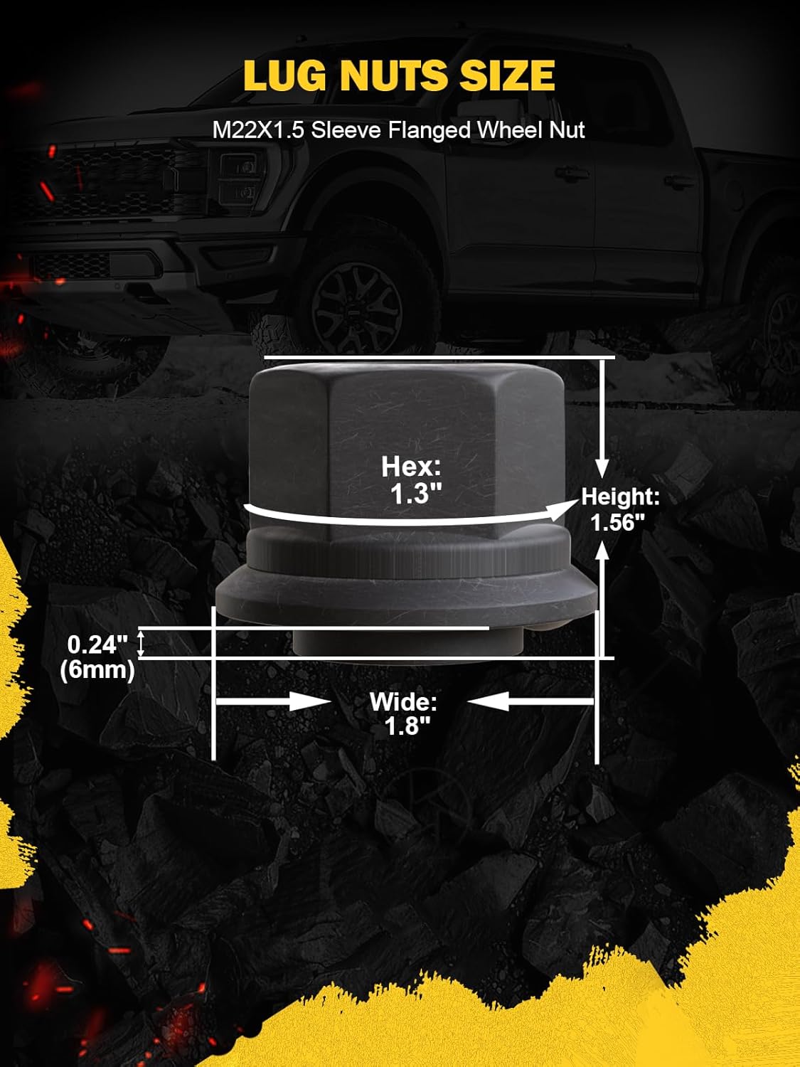 TIROL 10PCS M22x1.5 Two-Piece Flange Wheel Lug Nuts, 33mm Hex, 6mm Short Sleeve Nuts, for Heavy Duty Truck, Semi Truck Fit Aluminum or Steel Wheels, with Hub Piloted Seat and 26mm Bolt Hole