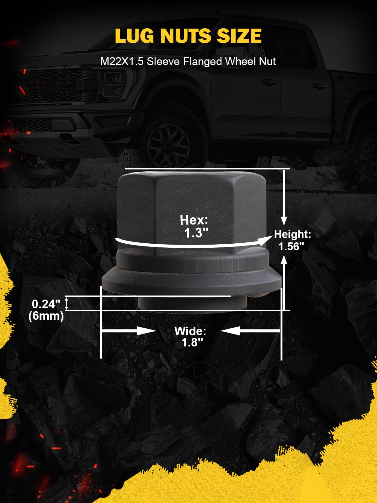 TIROL 10 dadi flangiati in due pezzi M22 x 1,5, esagonali da 33 mm, dadi a manicotto corto da 6 mm, per camion pesanti, ruote in alluminio o acciaio, con mozzo pilotato sedile e foro per bullone da 26