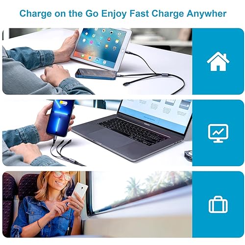 Miniatura 6 de RULUS Cable de carga múltiple retráctil [2 unidades de 4 pies], cable USB 3 en 1, cable de carga rápida con puertos Lightning/tipo C/Micro USB para