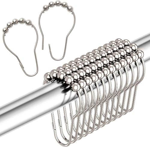 Ganchos de cortina de ducha, ganchos de metal inoxidables para cortina de ducha de baño, juego de 12 ganchos cromados
