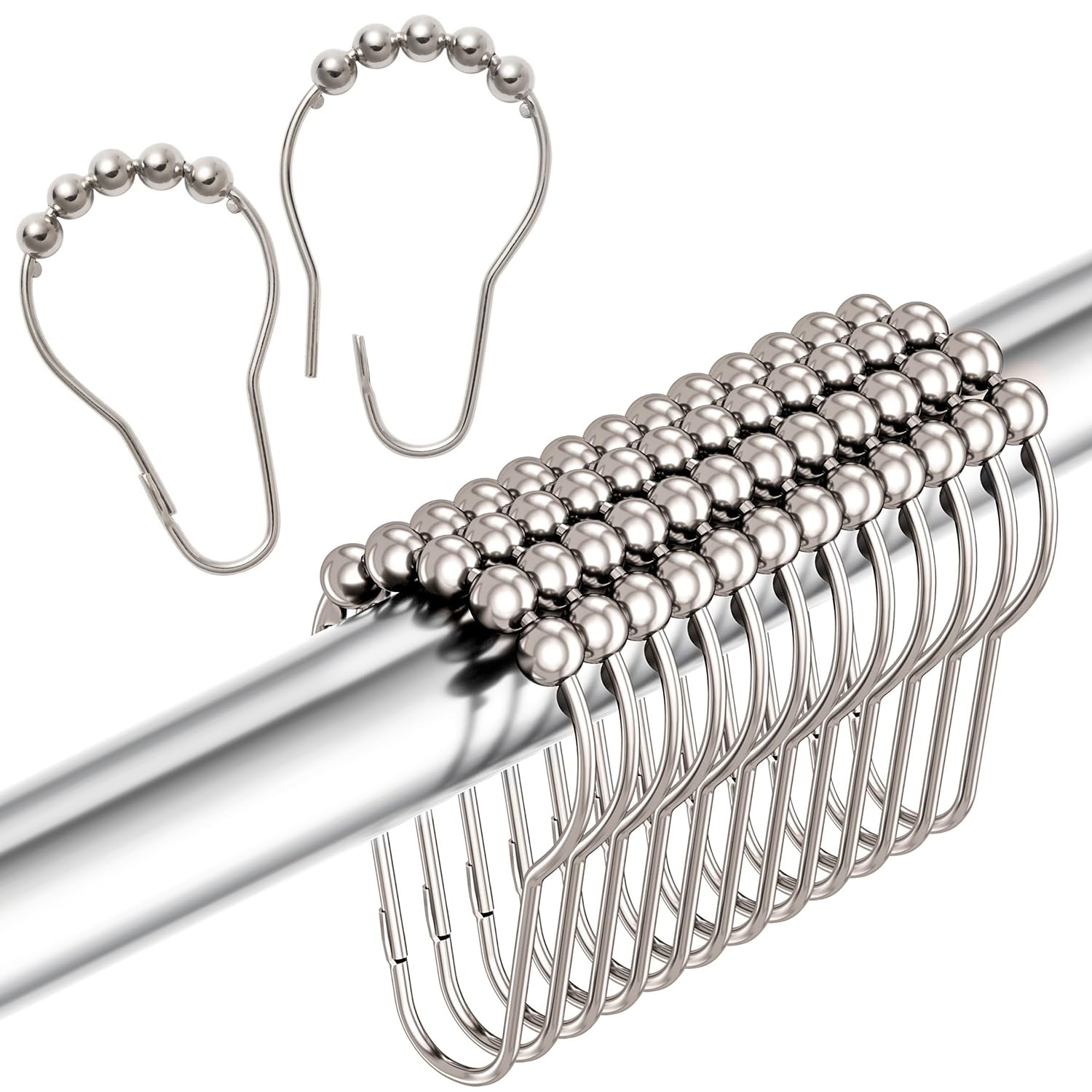 Shower Curtain Hooks Rings, RustProof Metal Shower Curtain Hooks for Bathroom Shower Curtain Rods, Curtain Rod Hangers Set of 12, Chrome