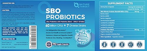 Miniatura 8 de NATURE TARGET Probióticos para mujeres y hombres, 60 mil millones de UFC, prebióticos y probióticos para la salud intestinal - Probiótico SBO apoya