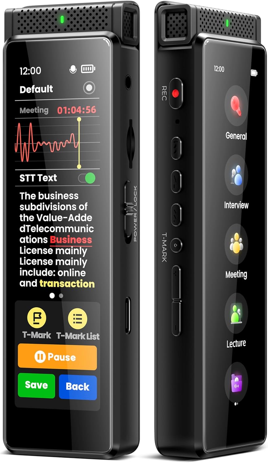 72GB Digital Voice Recorder with Playback, Innioasis R1 Full Touchscreen Voice Recorder with Bluetooth and Intelligent STT Transcription, Voice Activated Sound Audio Recorder Device with Mic (Black) 72GB Digital Voice Recorder with Playback, Innioasis R1 Full Touchscreen Voice Recorder with Bluetooth and Intelligent STT Transcription, Voice Activated Sound Audio Recorder Device with Mic (Black)