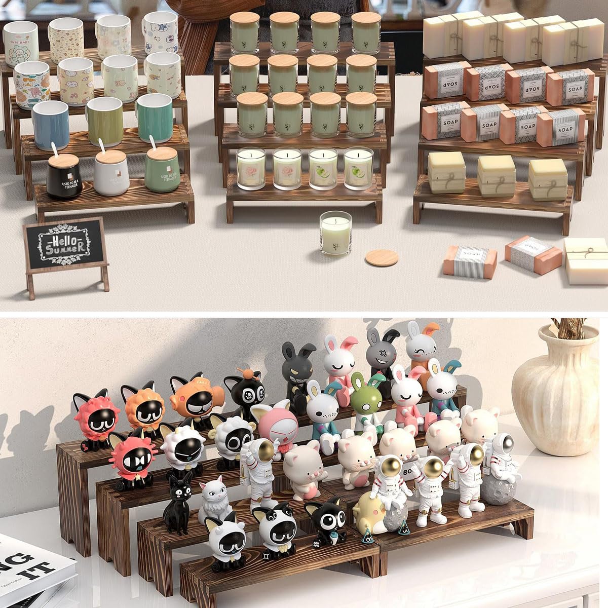 4 Tier Display Ständer, Holz Regal Organizer Tortenständer für Cupcakes, Schreibtischständer Präsentationsständer für Figuren Buffets Desserts Nagellack Gewürz Kosmetik