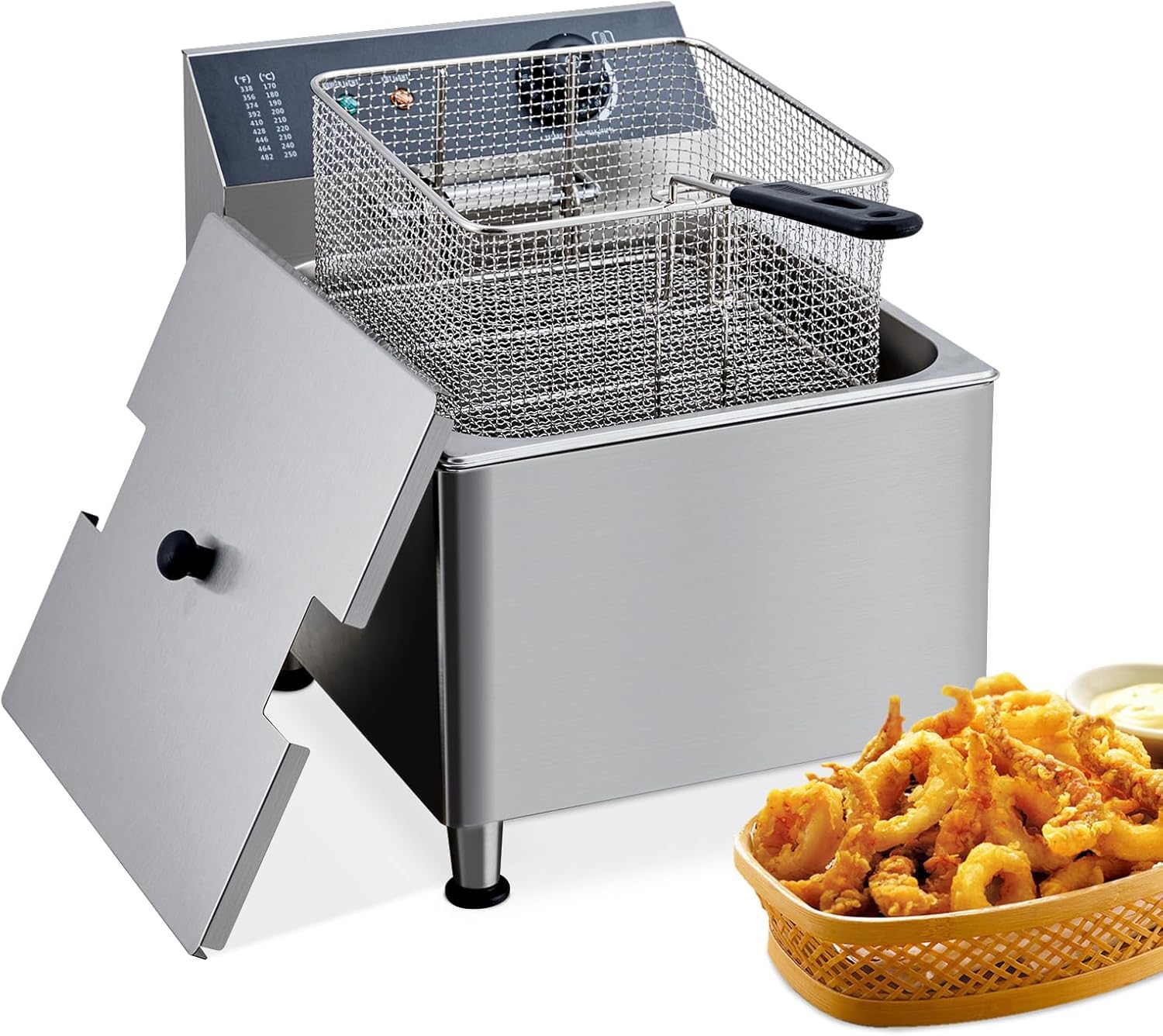 Commercial-Grade 11L/3.3Gal Deep Fryer 1700W- 304 Stainless Steel Electric Fryer with Extra-Thicker 6LB Basket & Splash Guard Lid, Rapid Heating for Restaurant, Food Truck, Home Kitchen