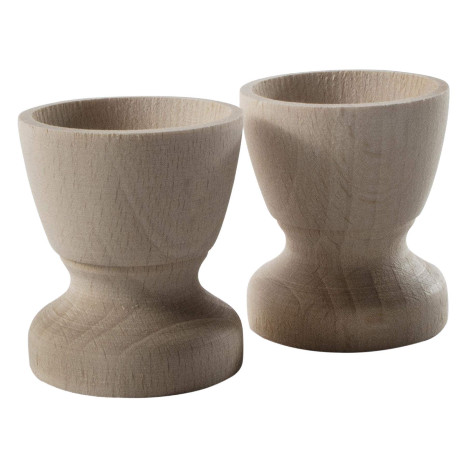 Woodeedoo Set (2) Wooden Egg Cups Small 45 X 42 Mm Plain Beechwood | Natural Wood Breakfast Egg Stands Holder