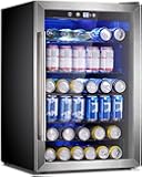 Beverage Refrigerator Cooler - 145 Can Mini Fridge Glass Door for Soda Beer or Wine Small Drink Dispenser Clear Front for Home, Office or Bar, Silver,4.4cu.ft